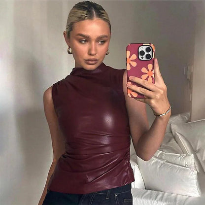 ROSIE | RED LEATHER TOP