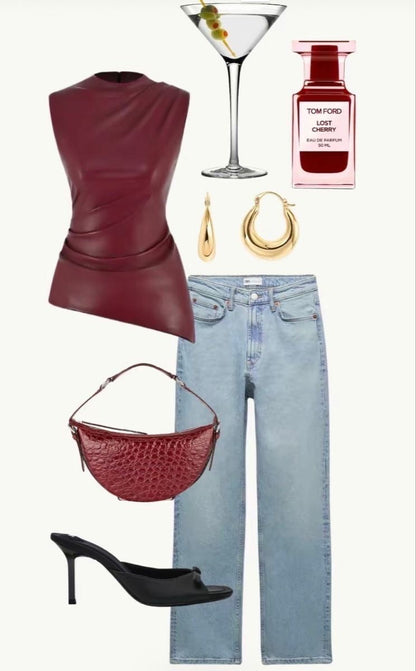 ROSIE | RED LEATHER TOP