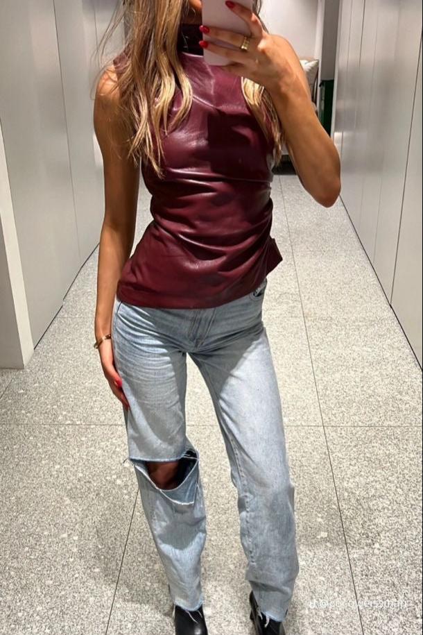 ROSIE | RED LEATHER TOP